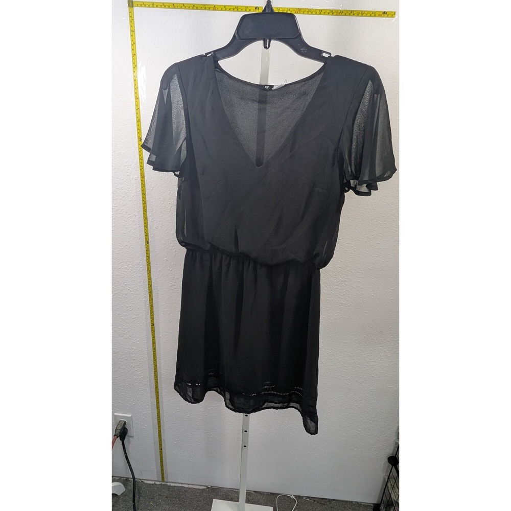 H&M Divided Black Chiffon V-Neck Mini Dress Flutter Sleeve Size‎ 6